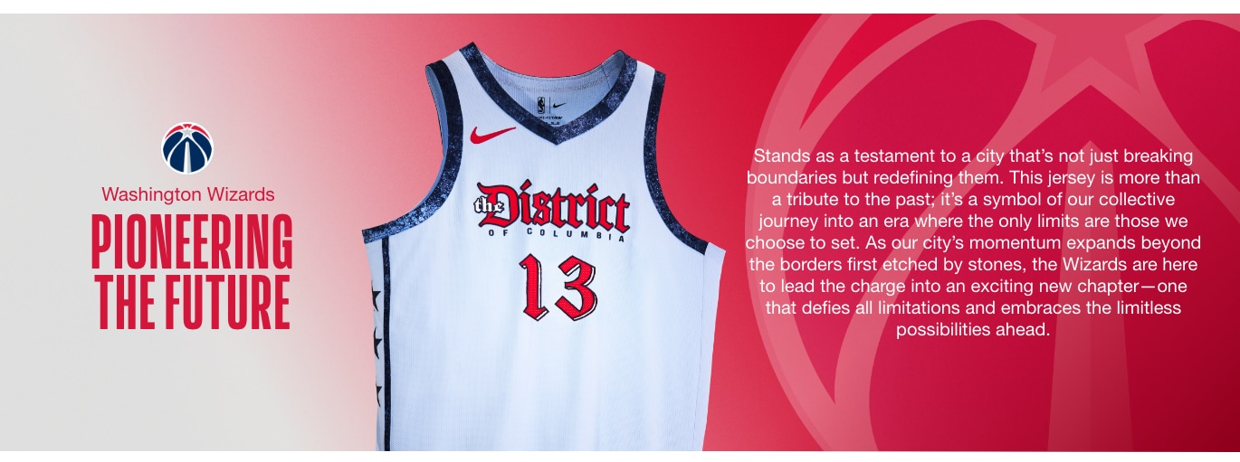 PIONEERING THE FUTURE. Stands as a testament to a city that’s not just breaking boundaries but redefining them. This jersey is more than a tribute to the past; it’s a symbol of our collective journey into an era where the only limits are those we choose to set. As our city’s momentum expands beyond the borders first etched by stones, the Wizards are here to lead the charge into an exciting new chapter—one that defies all limitations and embraces the limitless possibilities ahead.
